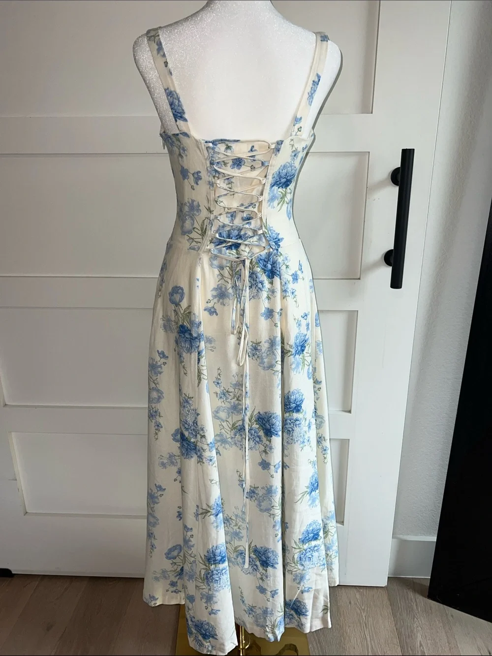 Blue Floral Cream Maxi Dress - Sleeveless Summer Dress - Picture 6 of 8